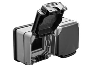 684628X45 - WEATHERPROOF IP 66 RATED SURFACE MOUNT (LOW PROFILE) 2 GANG WALL BOX, LIFT LID COVERS. GRAY. - Manufactured by International Configurations, Inc.